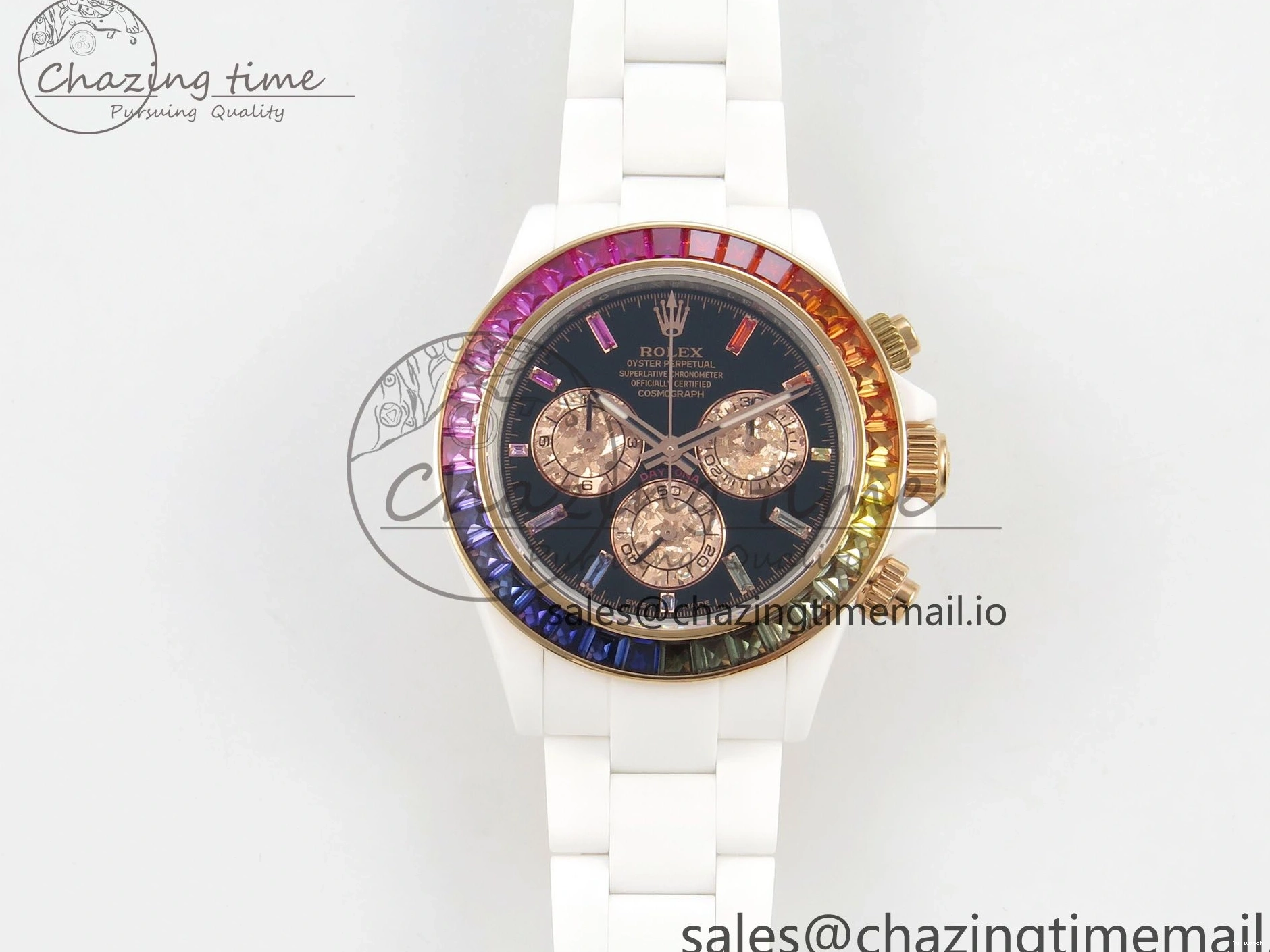 White SONIC Case Black Rainbow Daytona Bezel SA4130 Best and Rainbow Bracelet Dial Edition Ceramic 0113